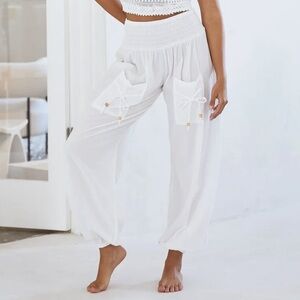 Blanco By Nature Luli White Cotton Smocked Beachy Slouchy Harem Pants Small